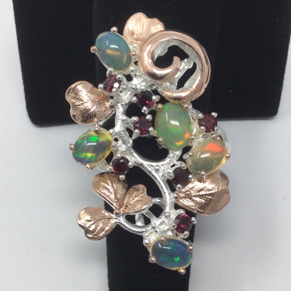 Huge Genuine Fiery Opal & Garnet Ring